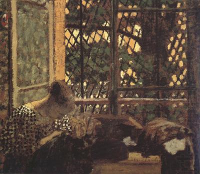 Woman sewing Before a Garden (nn020, Edouard Vuillard